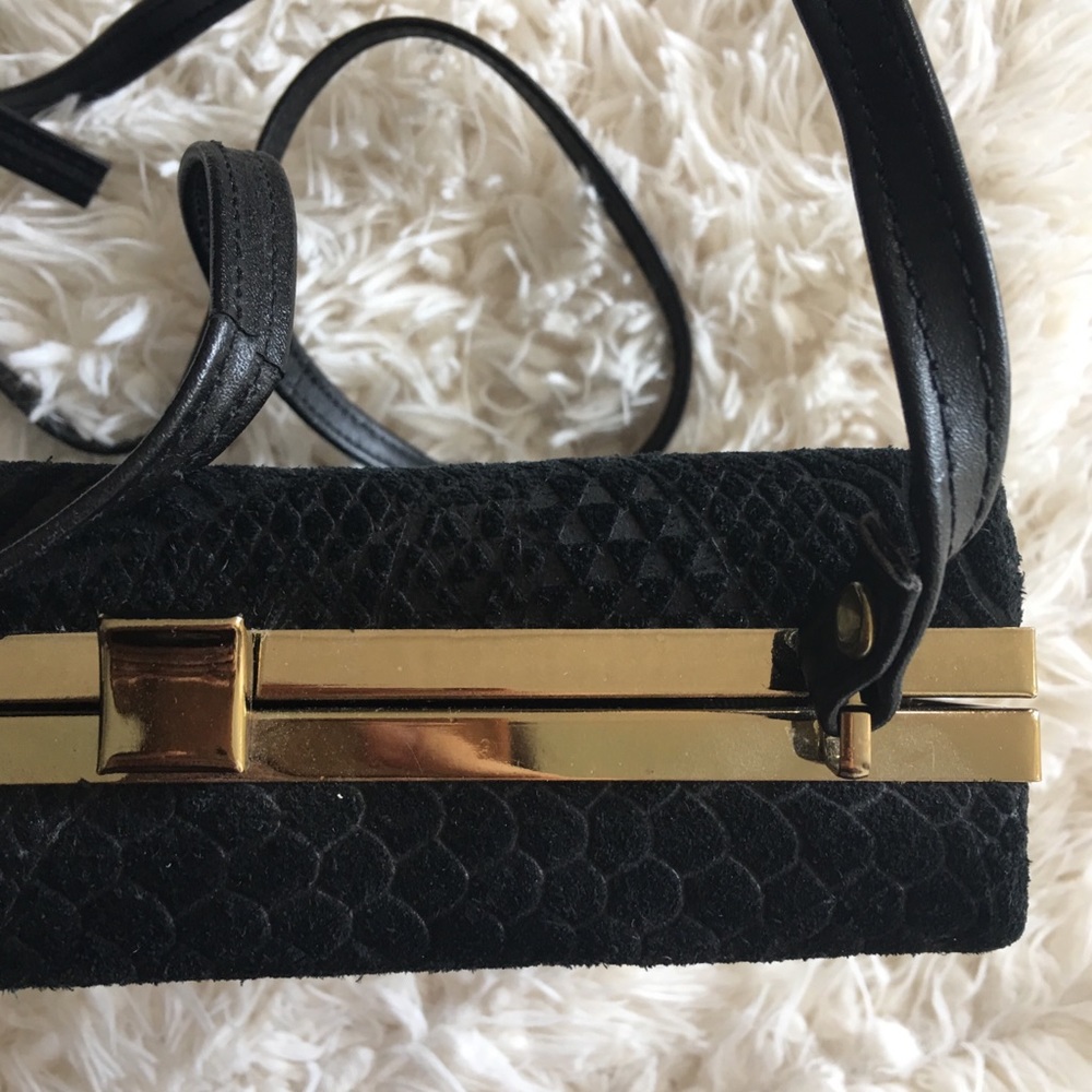 box purse clutch crossbody black snakeskin velvet - Picture 4 of 4